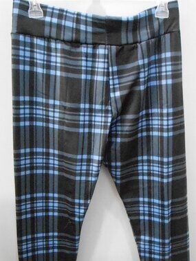 Women's Blue & Black Plaid Skinny High Waisted Fleece Lined Leggings Size-2XL